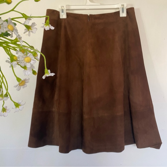 TOMMY HILFIGER Women's Chestnut Brown Suede A-Line Skirt Fully Lined Size 6 - Picture 3 of 9